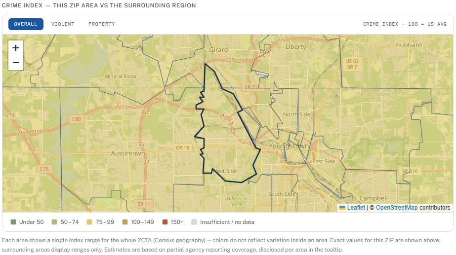 Safety & Crime section from a real Zip Code Report